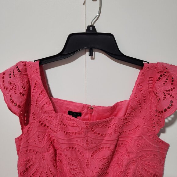 Talbots Cap Sleeves Colorful Bright Pink Cotton Eyelet Feminine Dress Size 10 - Picture 5 of 9